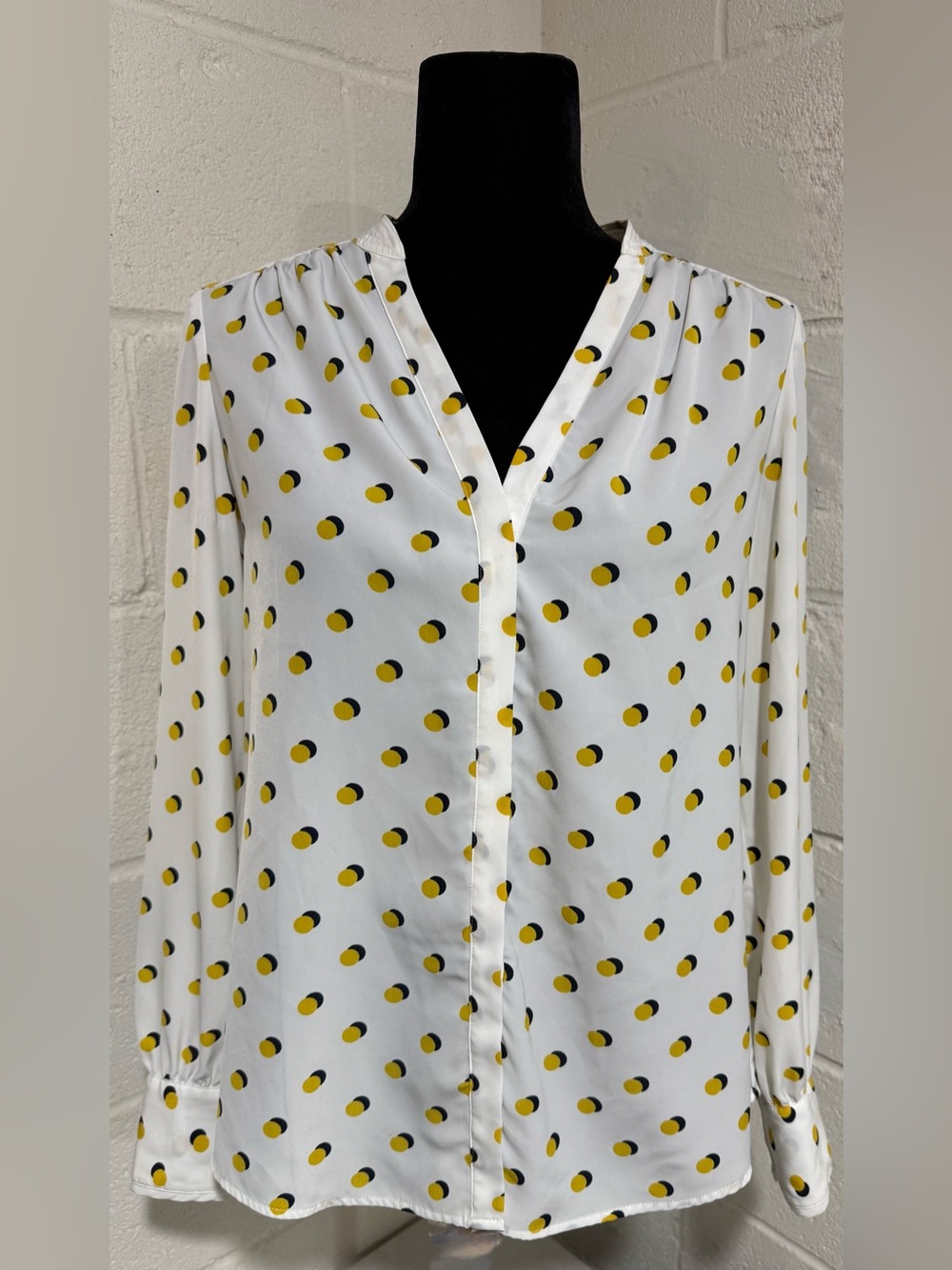 Boden Olive V-Neck Long Sleeve Polka Dot Blouse Top US 6 UK 10